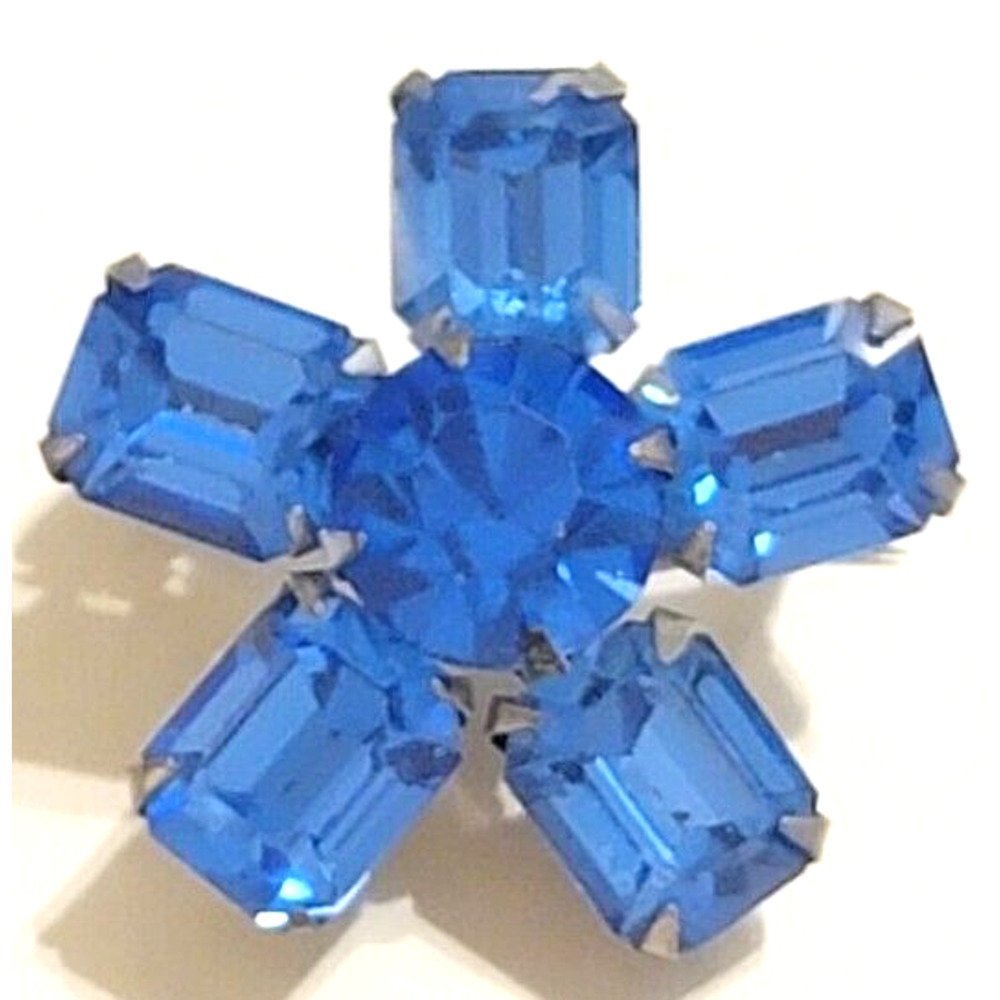 Vintage Brilliant Blue Rhinestone Brooch Pin 7/8" Petite Glass Pinâ C-hook sf-57